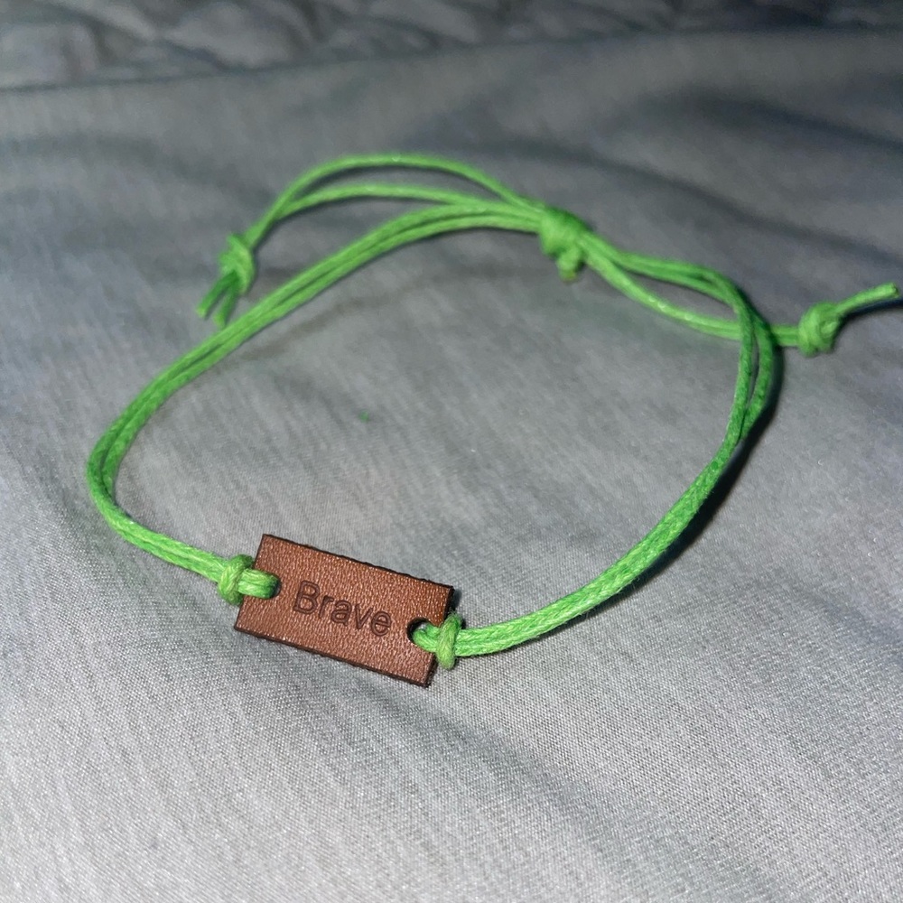 Leather/wax cord “brave” adjustable bracelet